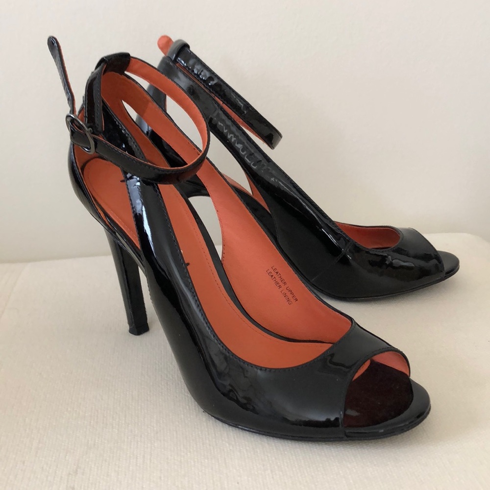 Patent leather peep toe heels